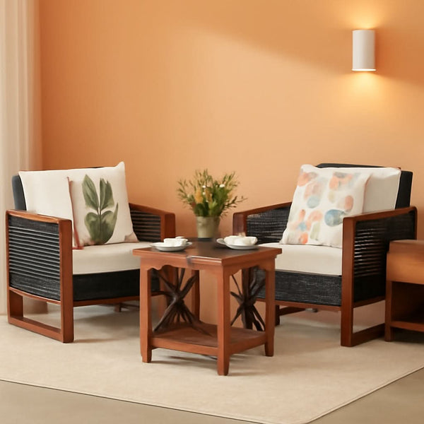 Wicker & Acacia Outdoor Seating Set – in beige | Roost & Roam