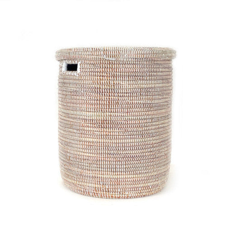 Large White Flat-Lid Woven Storage Basket