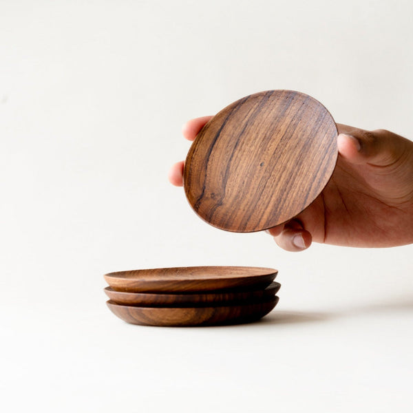 Reclaimed Teak Round Coaster Set
