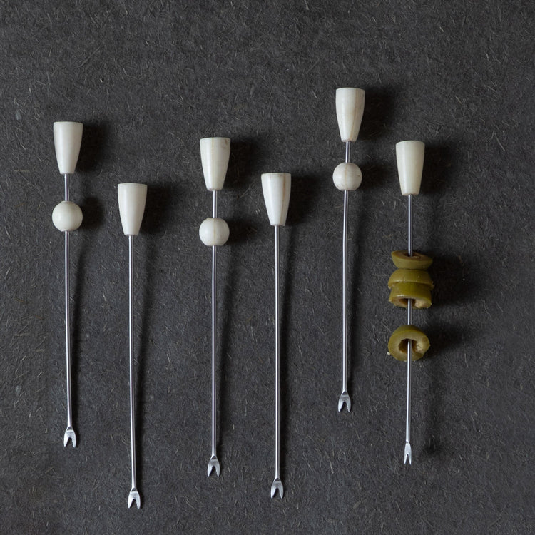 Bone-Accent Stainless Cocktail Pick Set