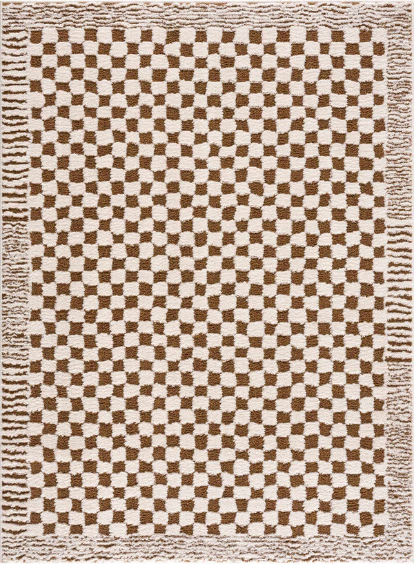 Brown Checkered High Pile Rug