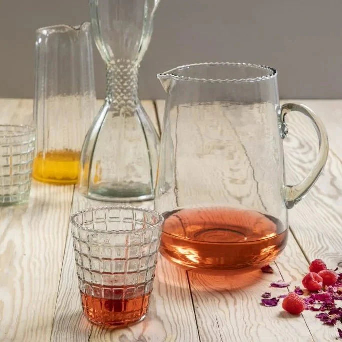 Ruffled Rim Hand-Blown Glass Pitcher