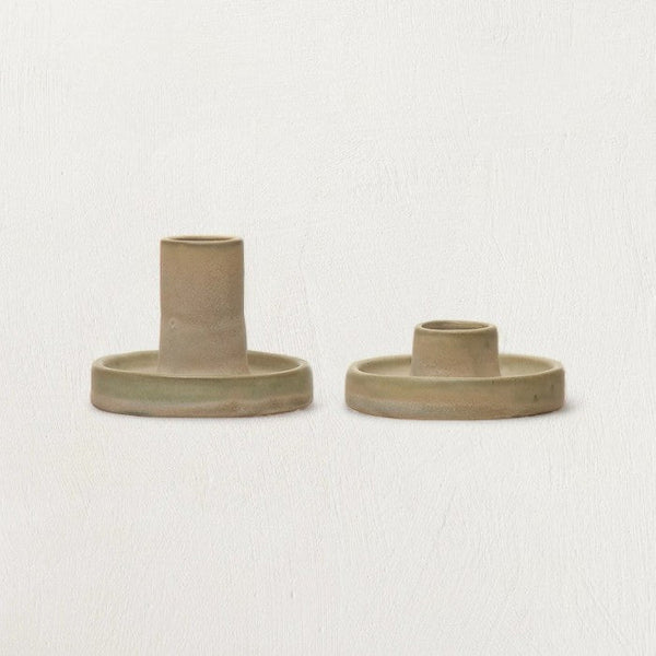 Reactive Glaze Stoneware Taper Candle Holders, Set of 2 — This set of two taper candle holders celebrates the organic beauty