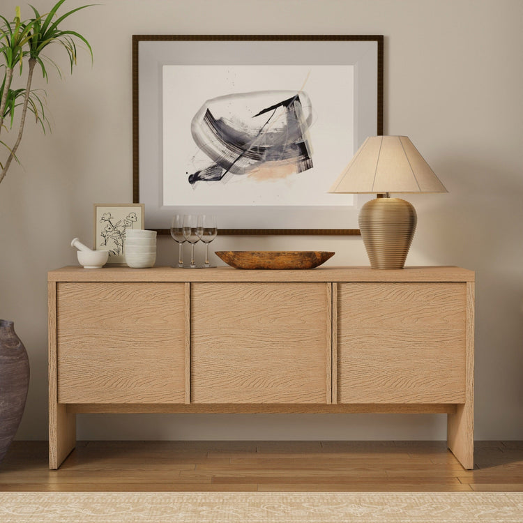 Oak Veneer Three-Door Sideboard