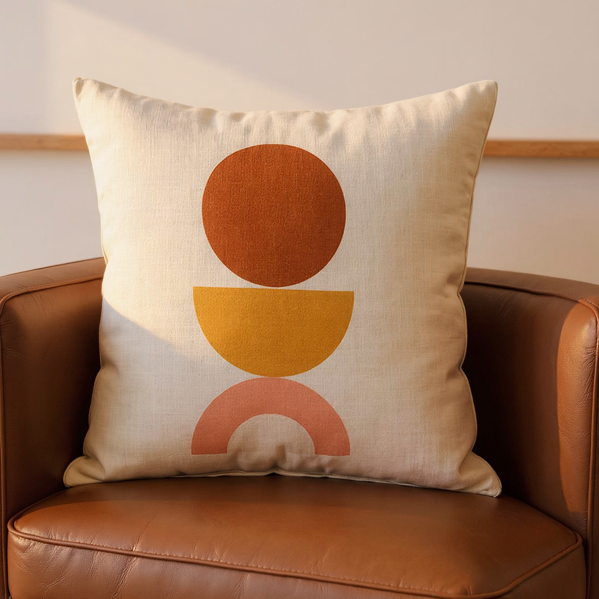 Geometric Print Linen-Blend Throw Pillow in a close view on coordinated upholstered seating