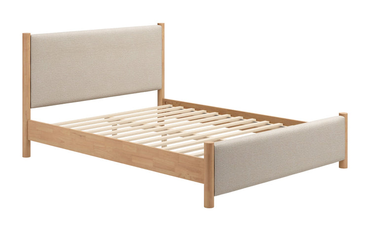 Beige Textured Fabric Upholstered Queen Bed
