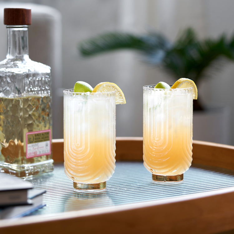 Art Deco Ribbed Crystal Highball Set