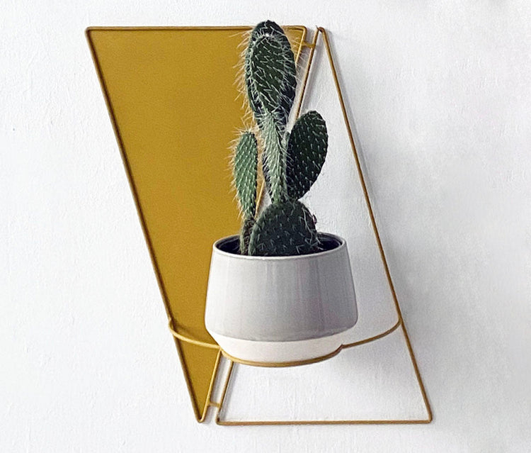 Geometric Wire Wall Planter — Powder-coated steel wall planter with mid-century geometric form, fifteen color options