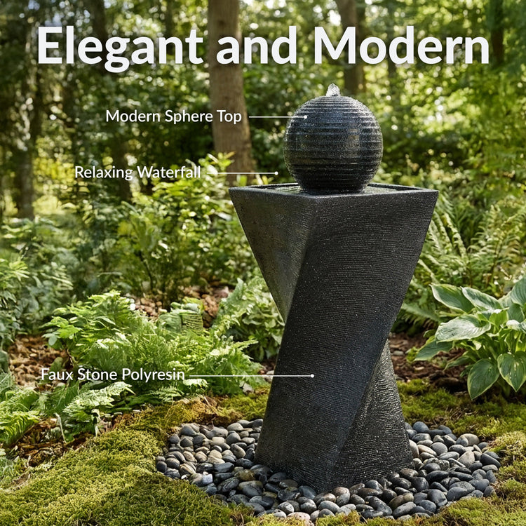 Twisted Pedestal Solar Ball Fountain