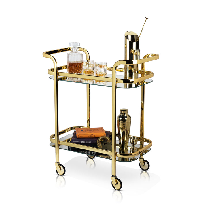 Gold-Finish Mirrored Two-Tier Bar Cart