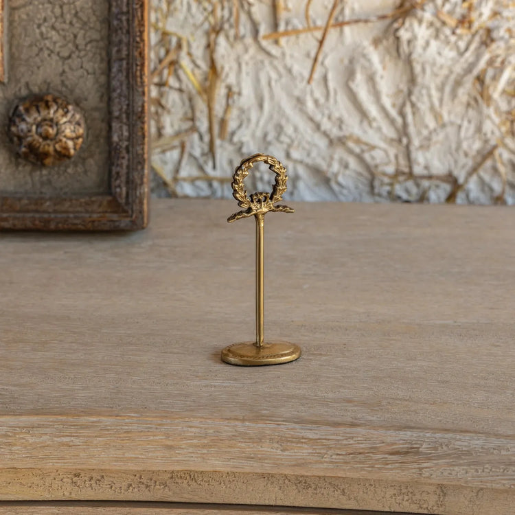 Brass Laurel Place Card Holder Set — Set of four cast brass laurel holders for place cards and escort cards