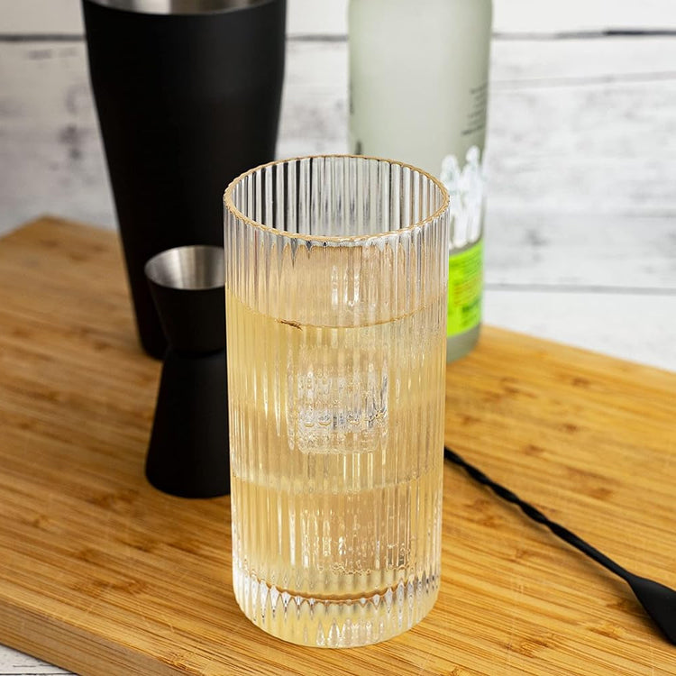 Ribbed Clear Glass Highball Tumblers
