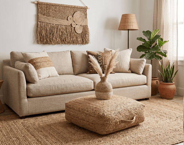 Braided Jute Square Pouf
