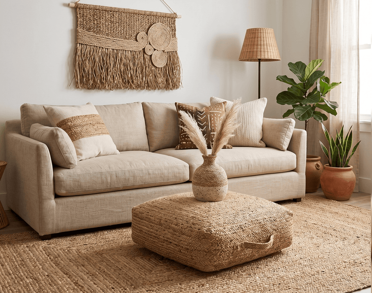 Braided Jute Square Pouf