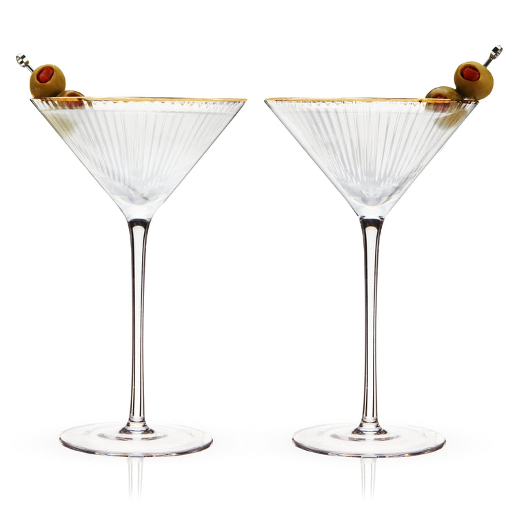 Gold-Rim Ribbed Crystal Martini Glass Set