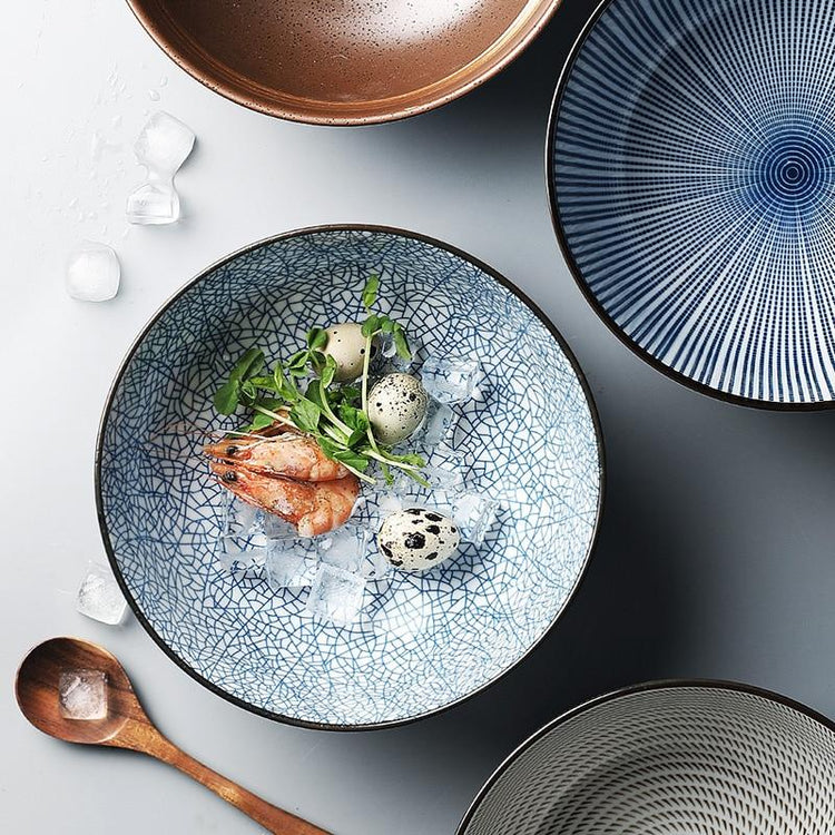 Under-Glazed Porcelain Serving Bowl — Under-glazed porcelain bowls in four patterns and three sizes