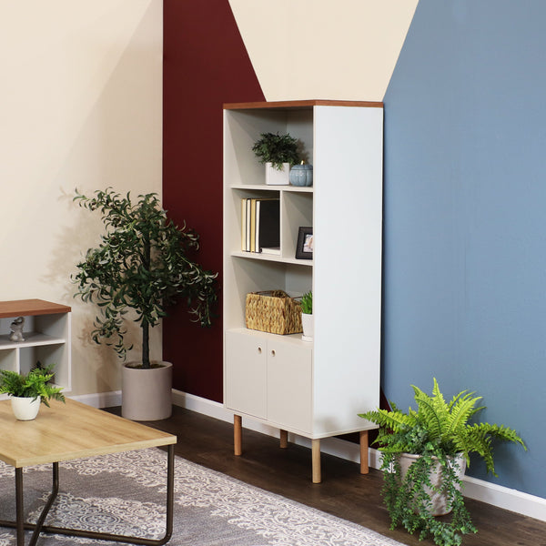 Mid-Century Cabinet Bookshelf with Storage