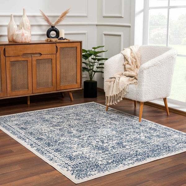 Floral Medallion Blue Area Rug