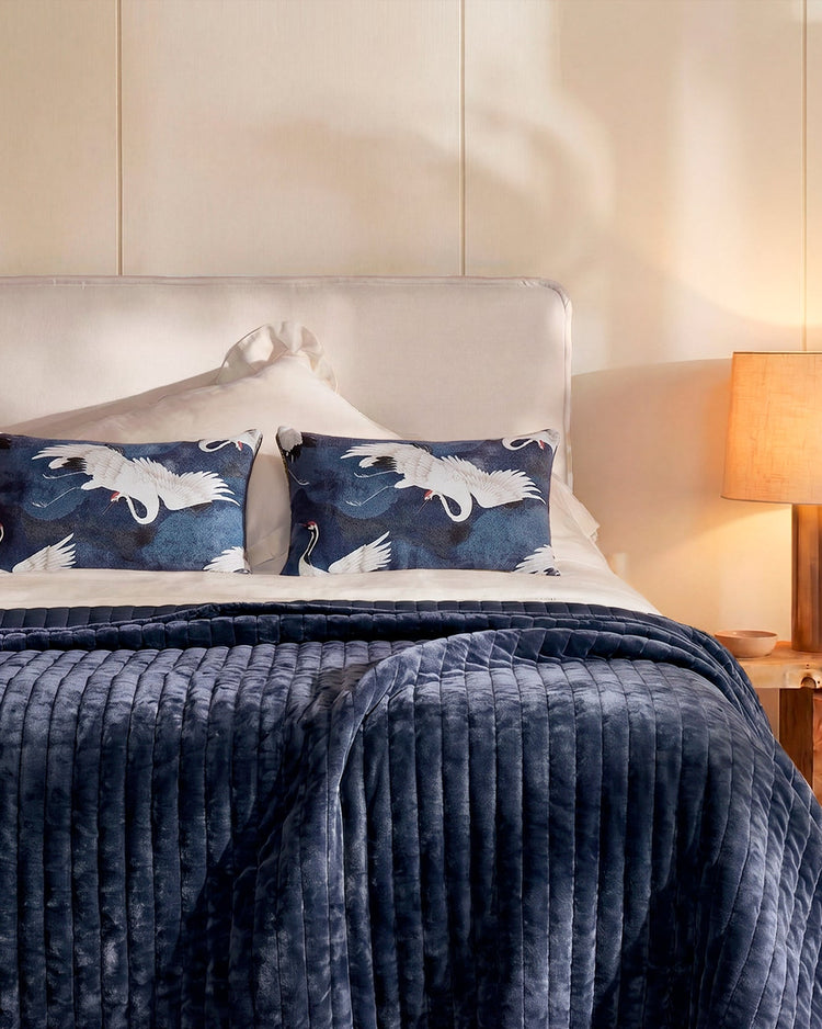 Crane Print Velvet Lumbar Pillow