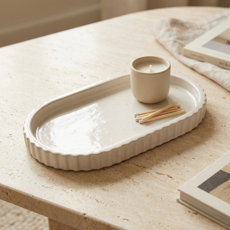 Scalloped Gypsum Oblong Catchall Tray