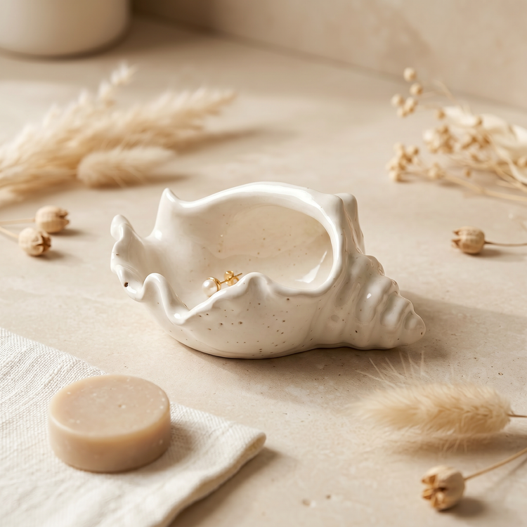 Cast Gypsum Conch Shell Catchall Bowl