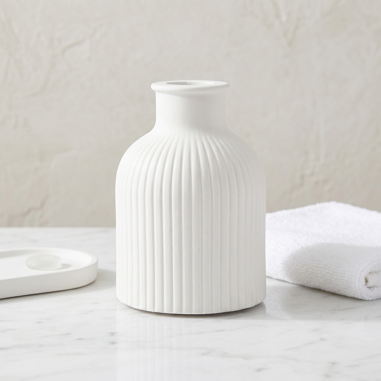 Ribbed Gypsum Bottle Vase