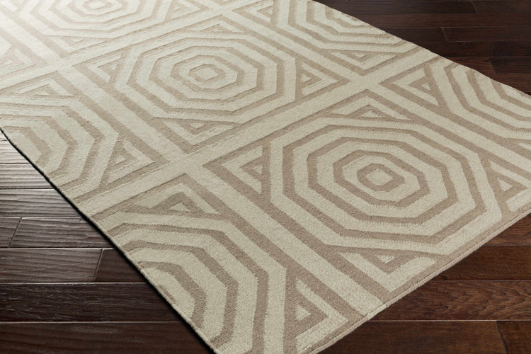 Ivory & Taupe Hand Woven Wool Greek Geometric Rug
