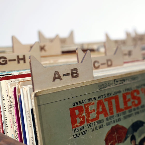 Laser-Cut Birch Vinyl Record Dividers — Laser-engraved birch dividers that bring lasting order to any vinyl collection