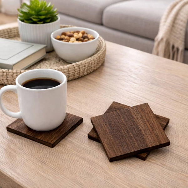 Hand-Finished Walnut-Grain Wood Coasters