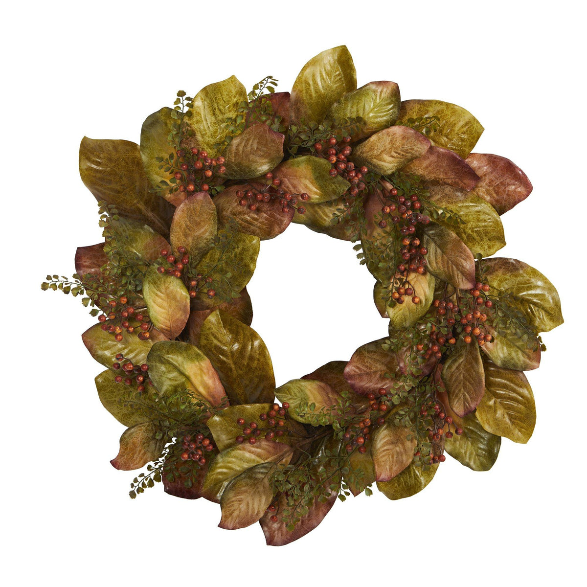 A fall magnolia leaf and berry wreath