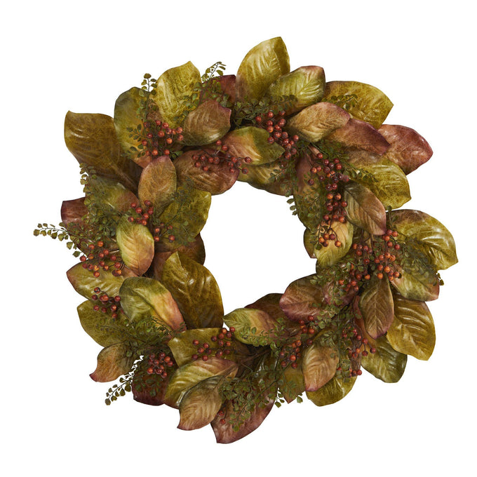 A fall magnolia leaf and berry wreath