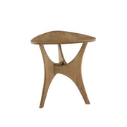 Elm-Finish Triangle Wood Side Table — back and side profile detail
