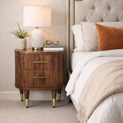 Ribbed Mango Wood Brass-Tipped Nightstand