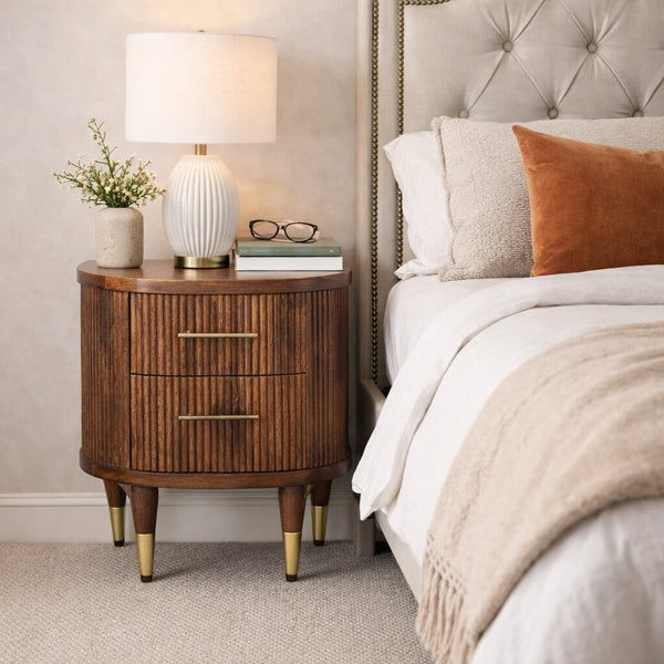 Ribbed Mango Wood Brass-Tipped Nightstand