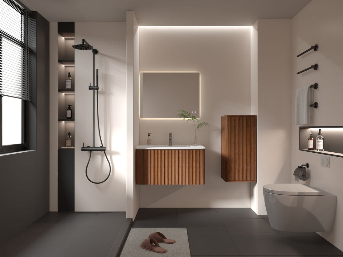 Striped Walnut Floating Bathroom Cabinet