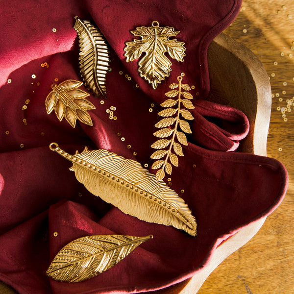Brass Botanical Leaf Ornaments, Set of 6