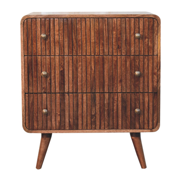 Ridged Mango Wood Three-Drawer Chest