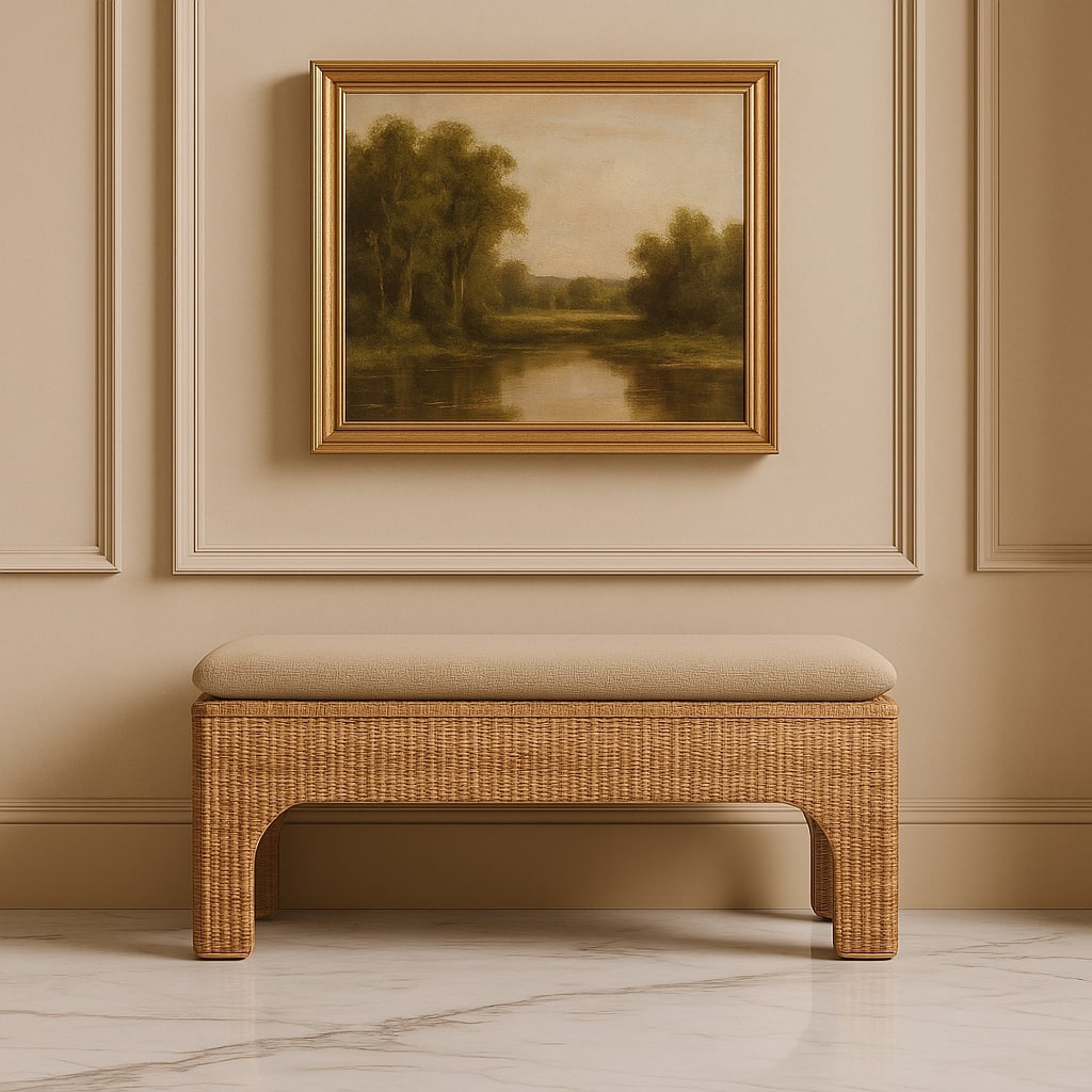 Handwoven Rattan Cushioned Bench