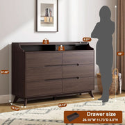 Brown Wood 6-Drawer Dresser with Charging Station
