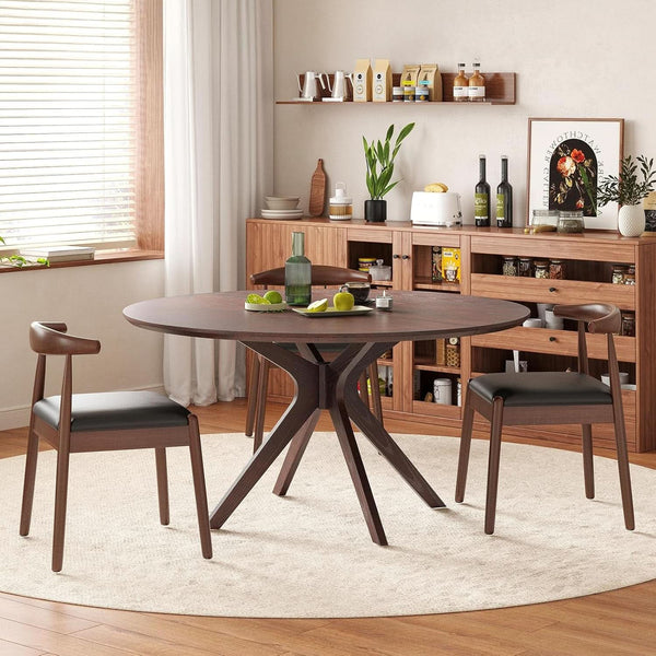 Round Walnut X-Pedestal Dining Table
