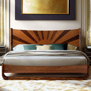 Sunburst Solid Wood Bed Frame — detail of finish and surface variation