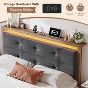 Upholstered King Bed Frame With LED and Charging