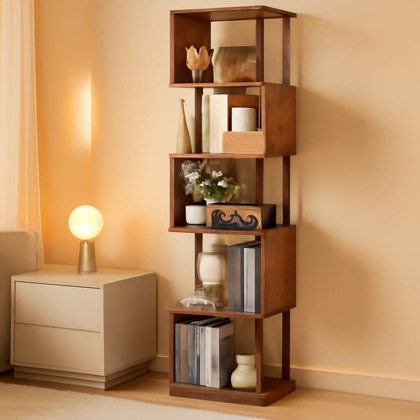 S-Curve Wood-Grain Six-Tier Bookshelf – book case, in rustic brown | Roost & Roam