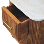 Fluted Mango Wood Marble-Top Nightstand