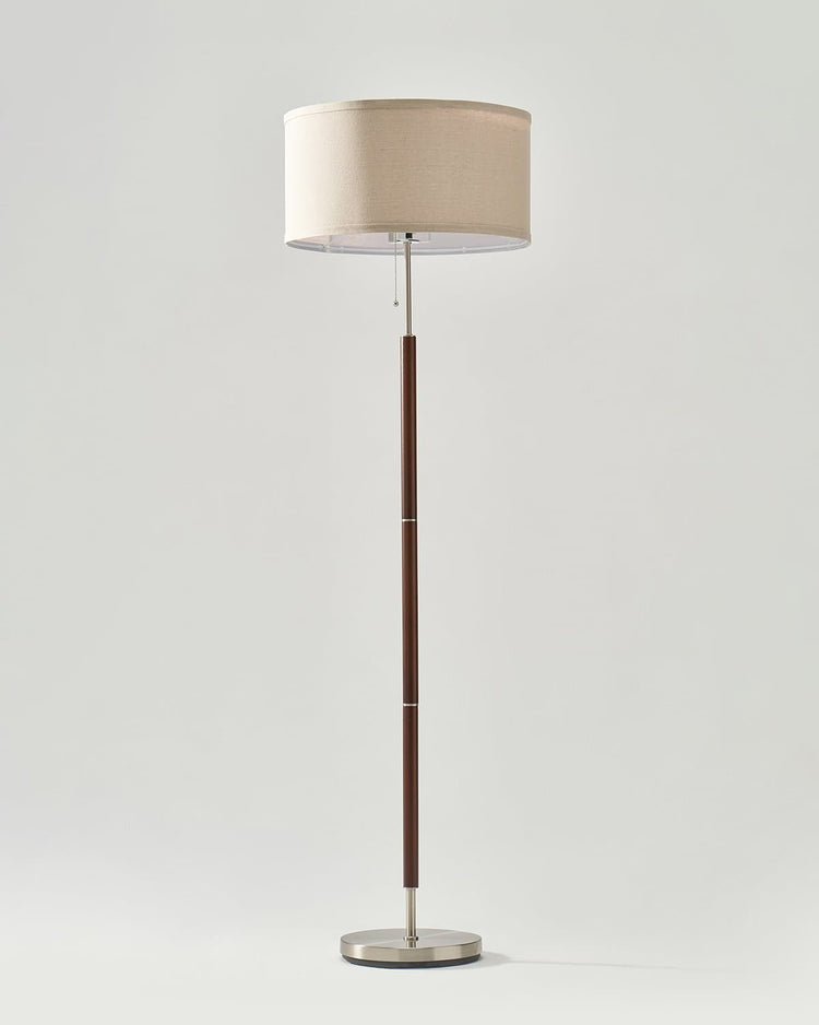 Wood-Grain Linen Shade Floor Lamp