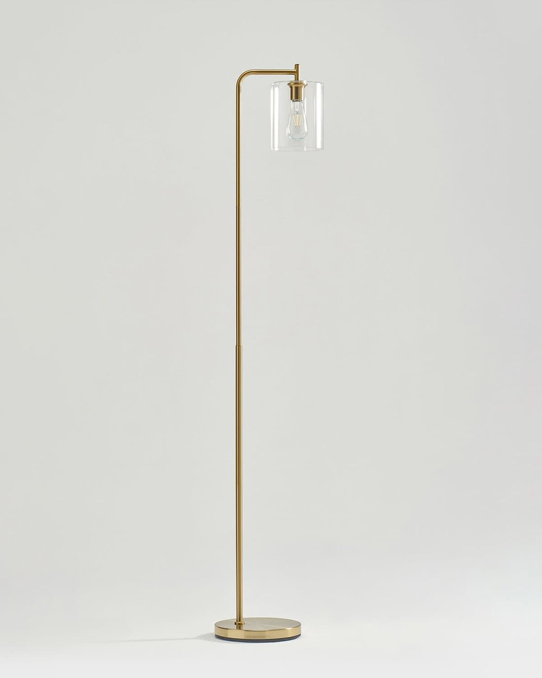 Brass-Finish Glass Cylinder Floor Lamp