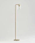 Brass-Finish Glass Cylinder Floor Lamp