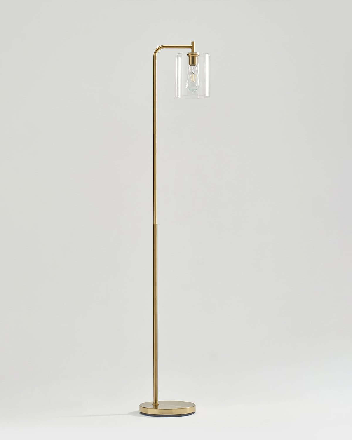 Brass-Finish Glass Cylinder Floor Lamp
