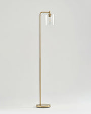 Brass-Finish Glass Cylinder Floor Lamp