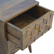 Cube-Carved Mango Wood Nightstand